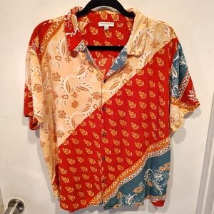 Earthbound Trading Women's Colorful Multi Print Button Down Shirt XL Hippie Boho